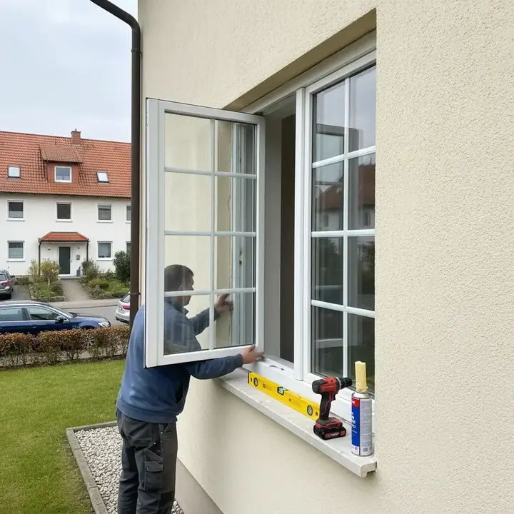 Hausmeister bei einer kleinen Reparatur am Fenster