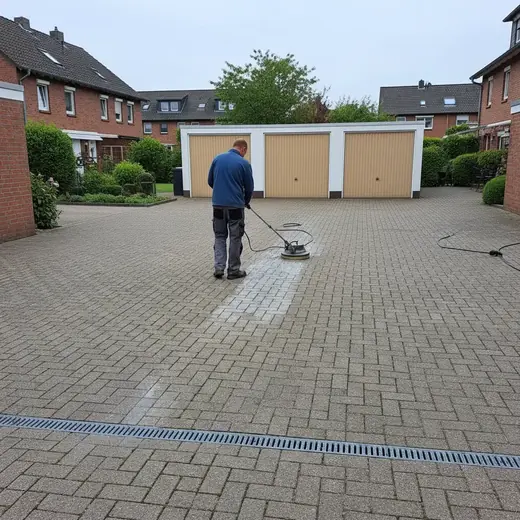 Reinigung einer gepflasterten Hoffläche